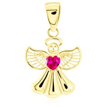 Zlatý přívěsek Anděl s rubínem tvaru srdce a filigrány
