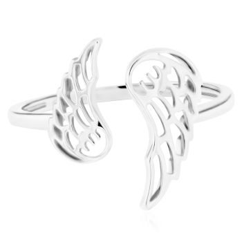 Působivý otevřený prsten Andělská křídla z bílého zlata