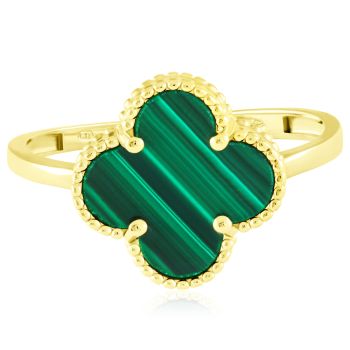 Zlatý prsten Čtyřlístek se zeleným malachitem ve stylu Vintage - malý