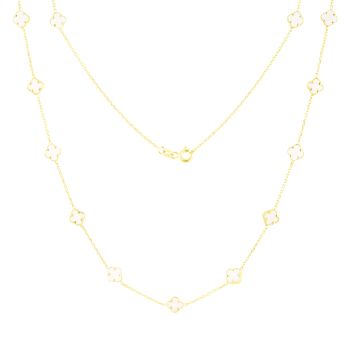 Zlatý náhrdelník se Čtyřlístky ve Vintage stylu s bílými Onyxy