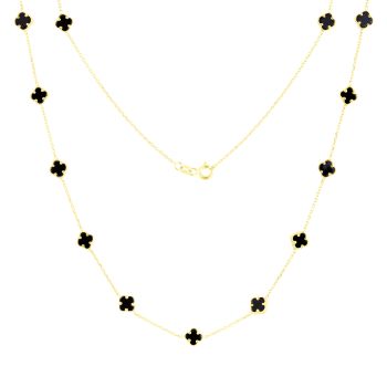 Zlatý náhrdelník se Čtyřlístky ve Vintage stylu s černými Onyxy
