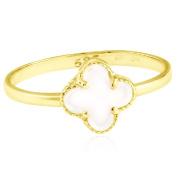 Zlatý prsten Čtyřlístek s korálem ve stylu Vintage - malý