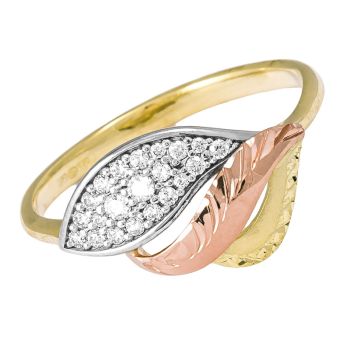Zlatý prsten Filip Horák model 3108 - bílé zirkony, žluto-bílo-červené zlato