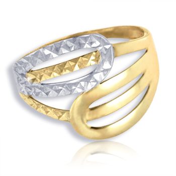 Dámský zlatý prsten široký s diamantovým brusem - žluto-bílé zlato