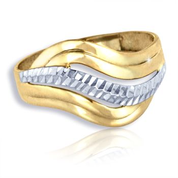 Elegantní zlatý prsten s gravírováním - žluto-bílé zlato