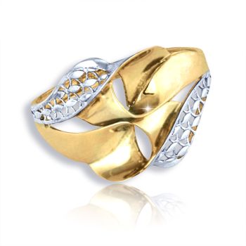 Výrazný dámský zlatý prsten široký prořezávaný - žluto-bílé zlato