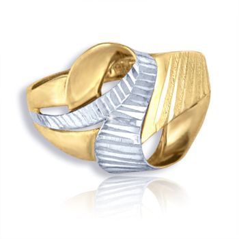 Výrazný dámský zlatý prsten široký s rytinou - žluto-bílé zlato