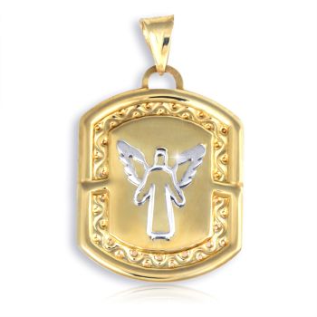 Zlatý medailon s andělem - žluto-bílé zlato