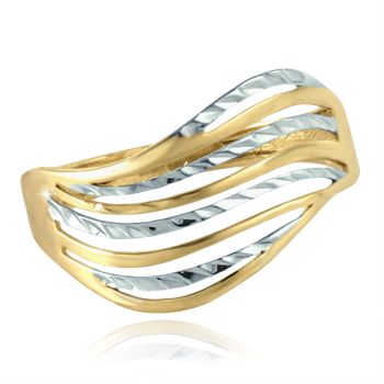 Dámský zlatý prsten prořezávaný s gravírovaním - žluto-bílé zlato