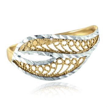 Zlatý filigránový prsten s gravírováním - žluto-bílé zlato