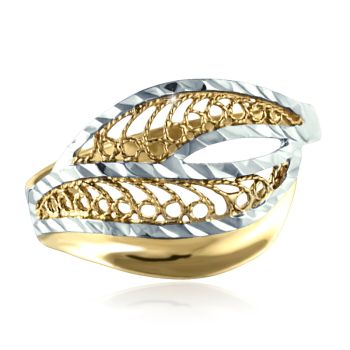 Zlatý filigránový prsten gravírovaný - žluto-bílé zlato