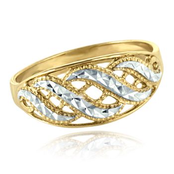 Zlatý prsten s filigrány a diamantovým brusem - žluto-bílé zlato