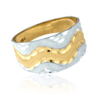 Zlatý masivní prsten - gravírovaný, žluto-bílé zlato