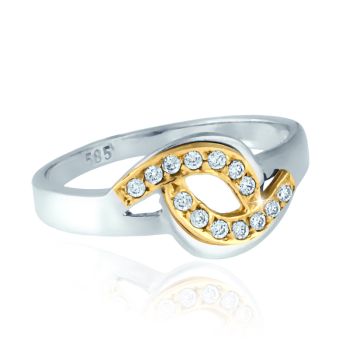 Zlatý dámský prsten se zirkony - bílé zirkony, žluto-bílé zlato
