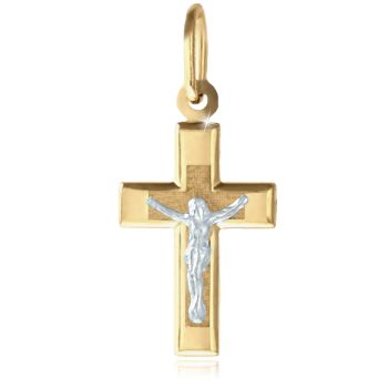 Zlatý kříž s Ježíšem - žluto-bílé zlato, Italy