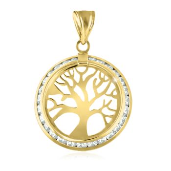 Kulatý zlatý přívěsek Strom života, prořezávaný