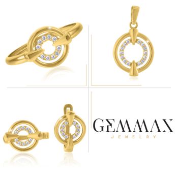 Souprava zlatých šperků se zirkony - náušnice, prsten a přívěsek