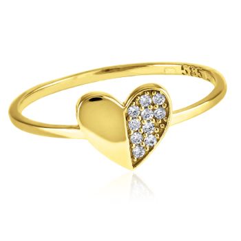 Zlatý prsten Srdíčko zdobené bílými zirkony