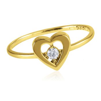 Zlatý prsten Srdce s velkým bílým zirkonem