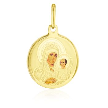 Kulatý zlatý medailon Madonka s dítětem - barevný akrylový potisk