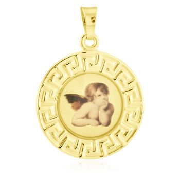 Zlatý přívěsek Anděl s řeckým vzorem - barevný akrylový potisk