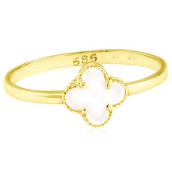Zlatý prsten Čtyřlístek s korálem ve stylu Vintage