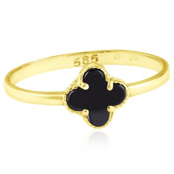 Zlatý prsten Čtyřlístek s onyxem ve stylu Vintage
