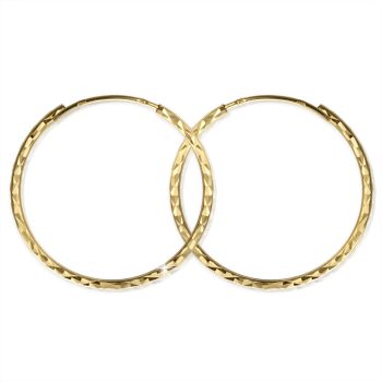 Zlaté náušnice Kruhy - Ø 3 cm, diamantový brus, žluté zlato