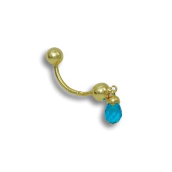 Zlatý piercing - Blue Light - osazený modrým safírem