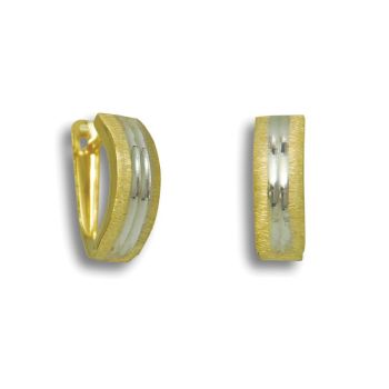 Náušnice půlkruhy ze žlutého a bílého zlata zdobené matem a gravírem